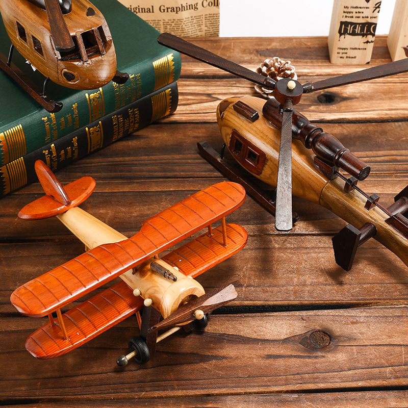 Innovador retro aviones de madera habitación hogar de madera decoración de escritorio modelo de avión decoración artesanía