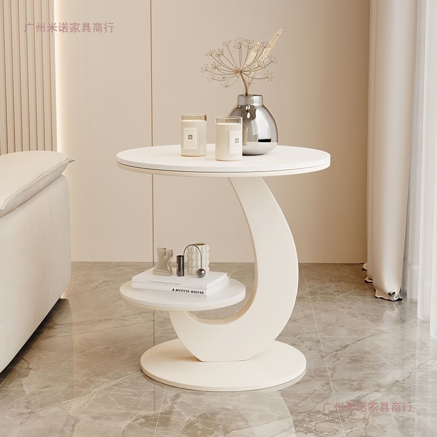 Simple Modern Slate Side Table Living Room Balcony Double-Layer Small Round Table Creative High-End Sofa Side Table Small Coffee Table