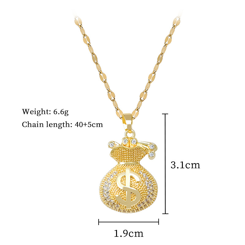 【钛钢】满钻钱袋福袋轻奢风气质华丽满钻项链女百搭锁骨链钛钢链详情11