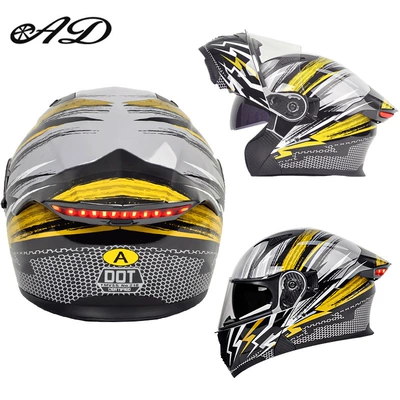 Motosiklet kaskı (dəbilqə), Cross-Border Factory Wholesale Motorcycle Helmets - newly-upgraded-taillight-model-yellow-storm-hd-mirror-m54-56-head-circumference