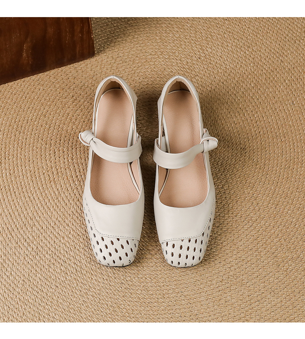 Sandal nữ gót vuông 3,5 cm mũi kín hở cạnh kiểu mới — màu trắng ngà chi tiết 15