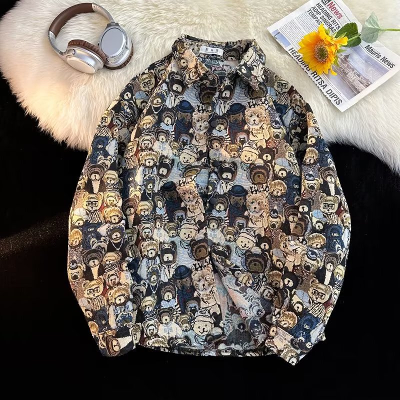 Heavyweight Foreign Trade Jacket American Retro Van Gogh Oil Painting Shirt Men's Long-Sleeve Trendy Brand Art Student Shirt Casual Jacket