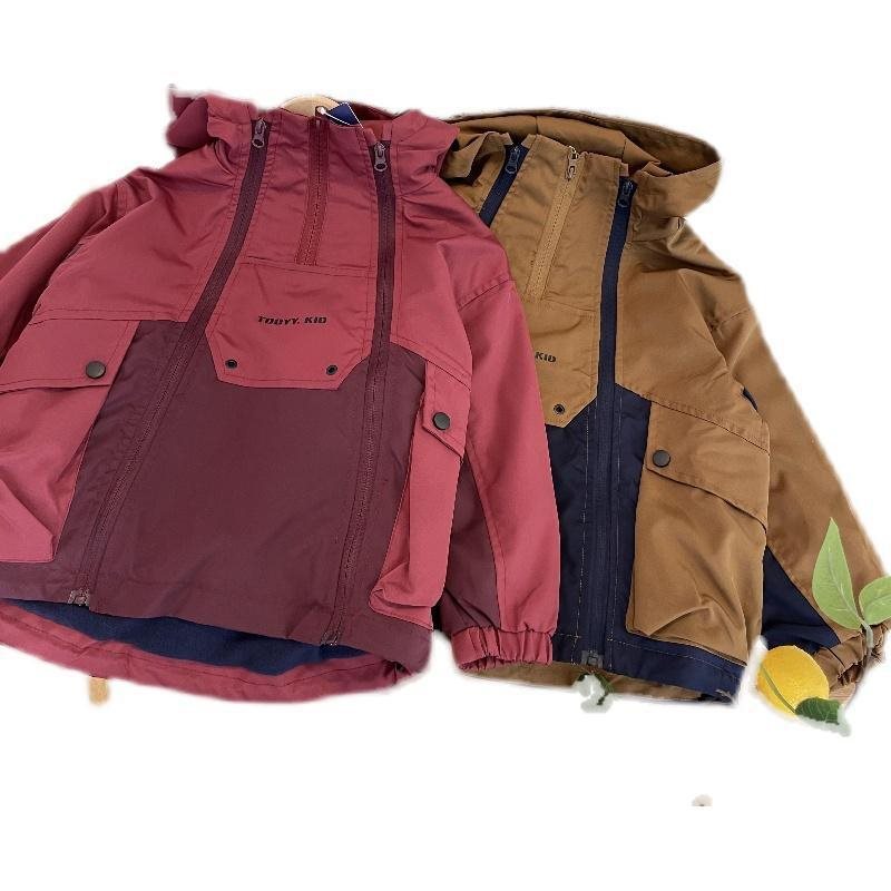 (2개) 중대형 어린이 방풍 기모 따뜻한 재킷 코트 가을과 겨울 2023 새로운 두꺼운 재킷 탑 조수