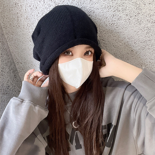 Korean style warm curled pullover girls drawstring lazy wind pile hat women autumn and winter fashion new cold hat
