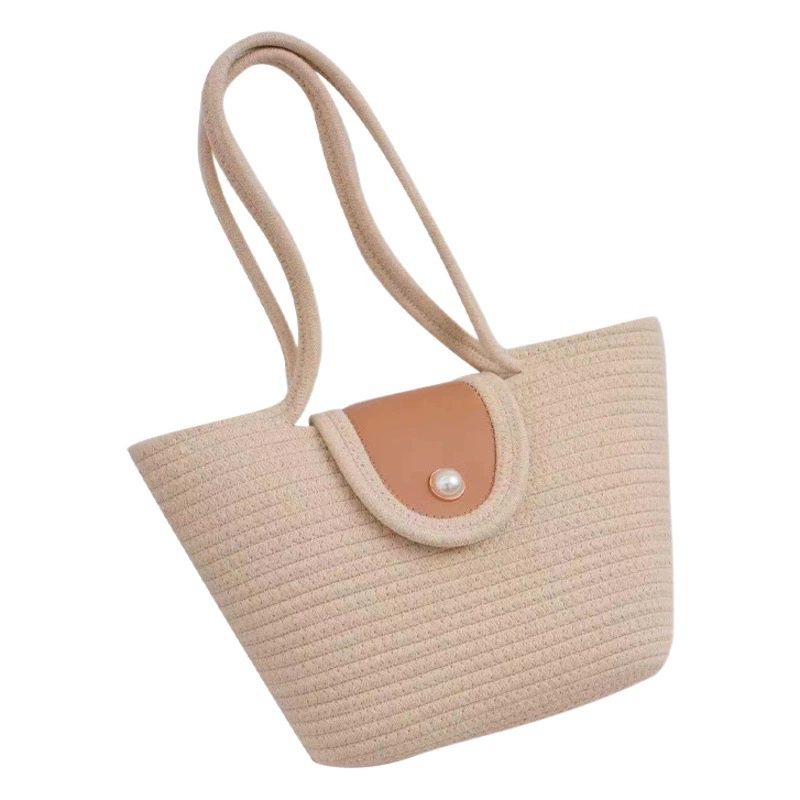 Новая универсальная тканая сумка бежевого цвета, простая сумка для подмышек большой вместимости, сумка на плечо ручной работы из хлопковой нити