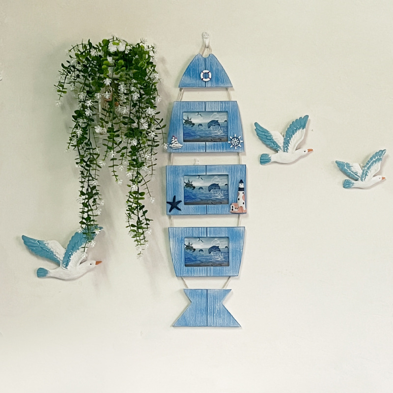 地中海大鱼五连串相框挂墙5寸照片儿童房壁挂墙面装饰挂件海洋风