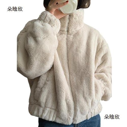 Fluffy women's autumn anti-aging zipper half-neck simple style winter coat with thermal long sleeve hoodie women