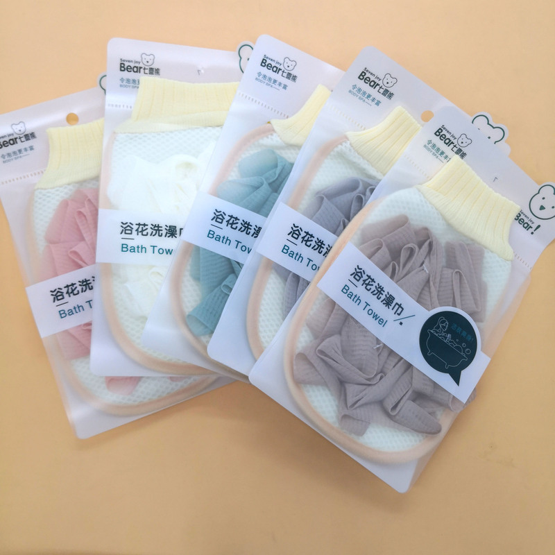 Thickened Bath Towel with Bear Design, Bath Flower, Bath Towel, Exfoliating Tool, Bath Glove, Bath Towel, Bath Flower