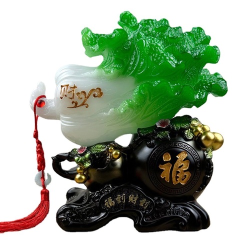 Decorative piece for home, resin jade-style bok choy, symbolizing fortune and wealth, creative home décor, living room or entryway accent