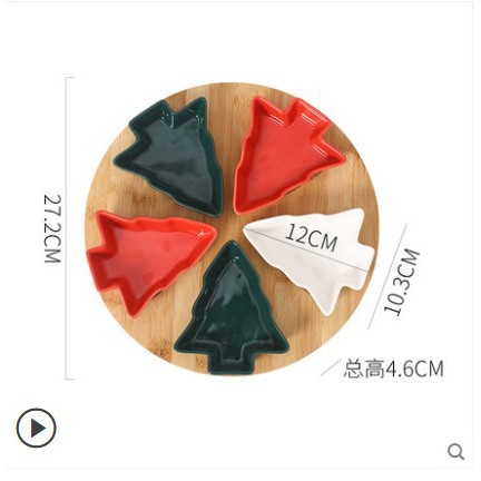 Plato de cerámica con forma de árbol de Navidad escandinavo para frutos secos, plato para refrigerios, vajilla creativa de estilo navideño, bandeja giratoria de madera.