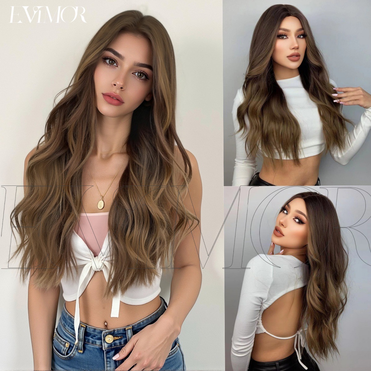 Estilo europeo y americano Amazon teñido gradiente oro natural largo y rizado de las mujeres Fibra química alta temperatura peluca seda fabricante