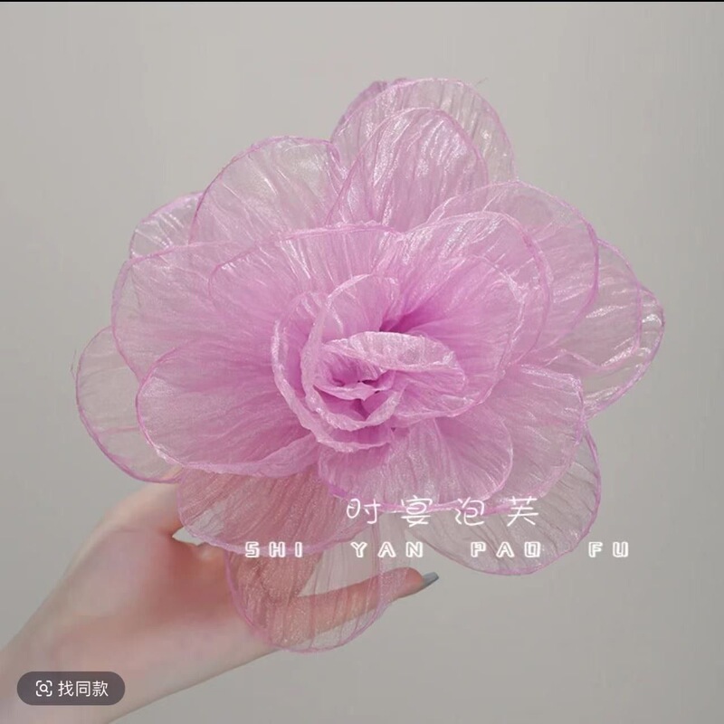 【芳华】抓夹仙气网纱花朵发夹原创设计气质发饰优雅百搭鲨鱼夹女|undefined