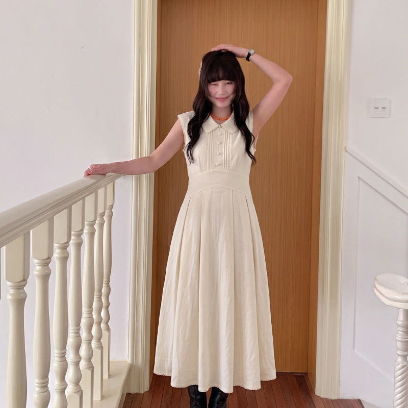 2026 Autumn New Lace Collar Sleeveless High-Waisted Commuting Casual Comfortable A-Line Mid-Length Dress 80285 2026 Autumn New Lace Collar Sleeveless High-Waisted Commuting Casual Comfortable A-Line Mid-Length Dress 80285