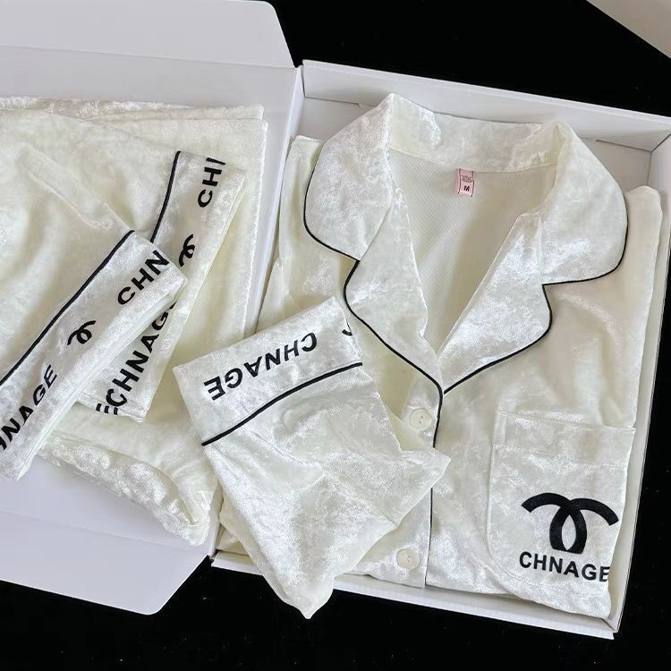 Cross-Border Wholesale Autumn and Winter Velvet Pajamas for Women, Light Luxury High-End Gold Velvet Long-Sleeve Turn-Down Collar Women's Loungewear
