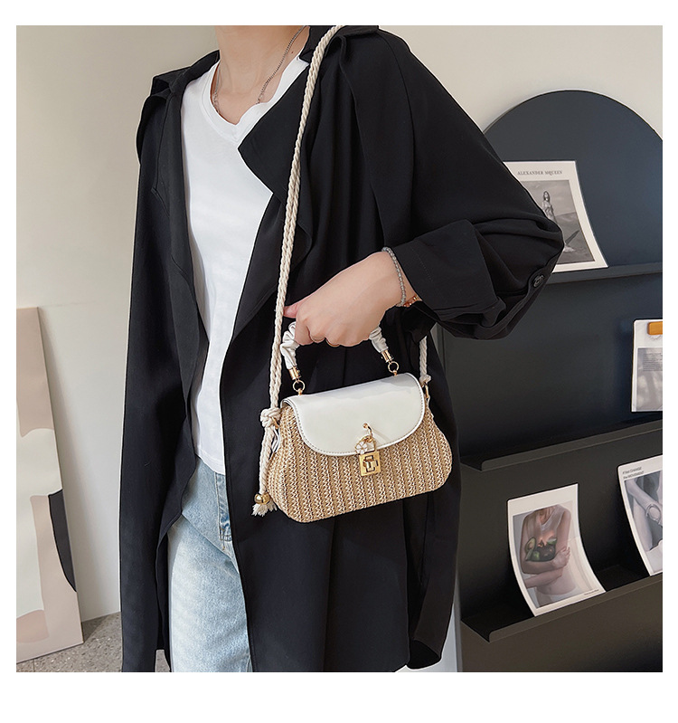 Women's Medium Straw Solid Color Vintage Style Cloud Shape Lock Clasp Straw Bag display picture 7