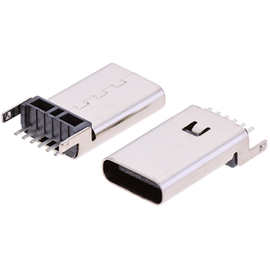 TYPE-C母座6P直插H=13.0/13.7/15.0 两脚立式插板type-c连接器
