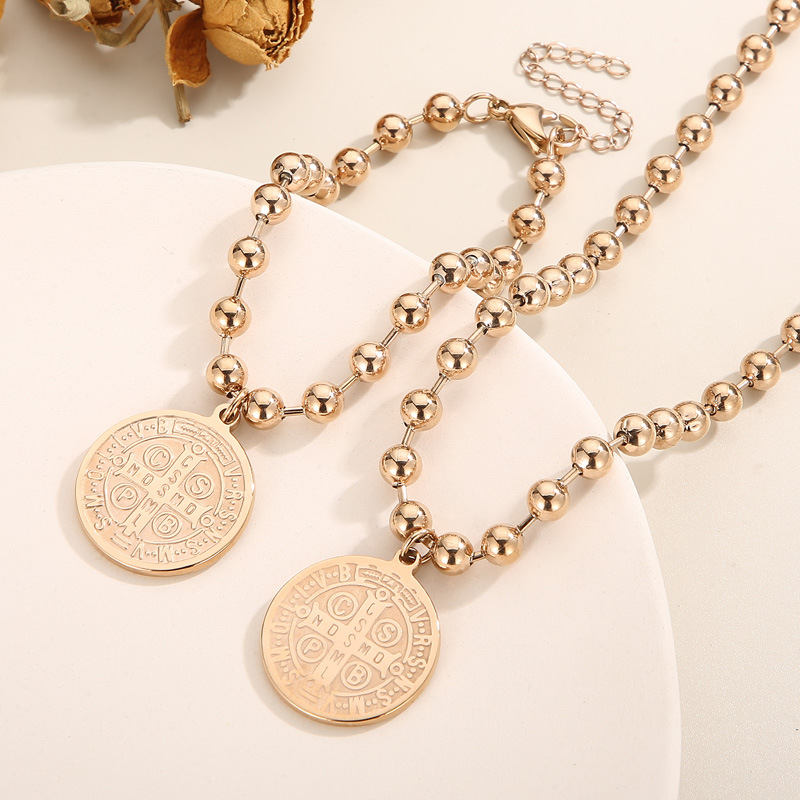 PVD Coated Gold Plating Process PVD Coated 18K Gold Plated Human Round Stainless Steel Titanium Steel Simple Style Waterproof Non Tarnish Bracelets Necklace