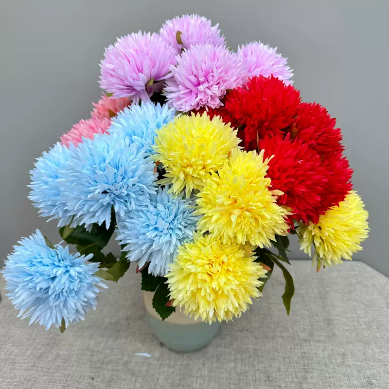 仿真五头球菊仿真花婚庆地排花客厅摆件新年装饰跨境假花束高级感