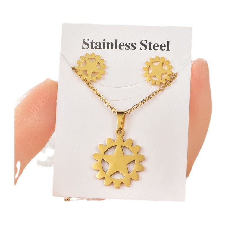 De Acero de titanio irregular patrón colgante pendientes traje de copo de nieve rompecabezas electrochapado Flor de dos piezas conjunto de accesorios de la joyería