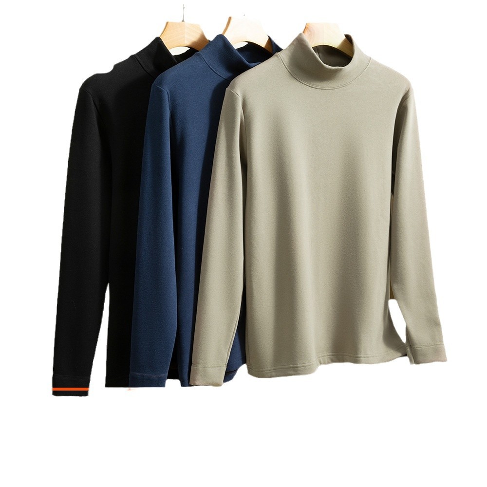Camuce de lana seda cero poliéster lujoso cálido cachemire hombre cuello alto conjunto calentador ropa interior camiseta de fondo chaqueta de cuello redondo chaqueta de otoño