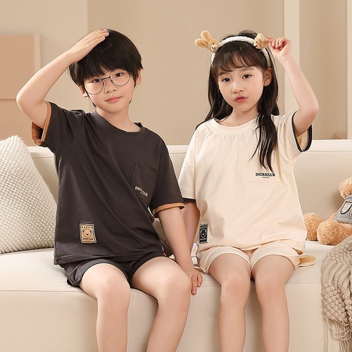 Children's Summer Pajamas for Boys and Girls, Pure Cotton, Korean Style, Thin Short-Sleeve Shorts, Baby Cartoon Home Clothes
