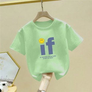 The New Model Can Be Shipped on Behalf of 2144 # White T-Shirt Girls Summer Thin Smiley Top 2023 New Pure Cotton Medium and Large Men