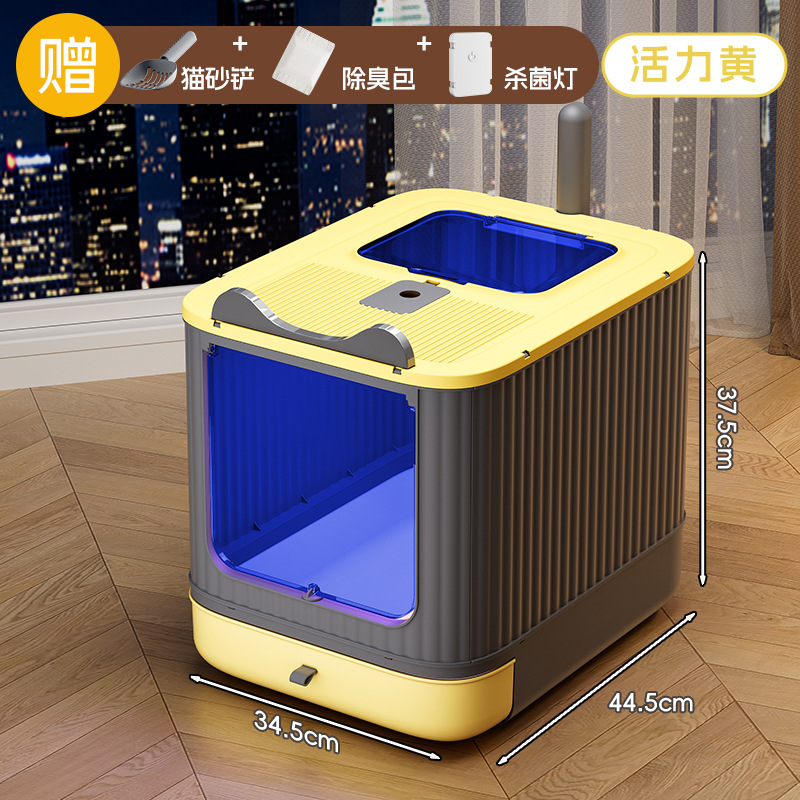 Lavabo de arena para gatos totalmente cerrado de gran tamaño para evitar salpicaduras y desodorización exterior, inodoro para gatos tipo cajón, lavabo plegable para heces para gatos, suministros para mascotas