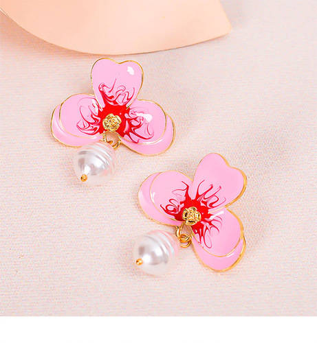 2 pairs European and American creative earring for women retro style alloy oil drop flower pearl earrings temperament earrings