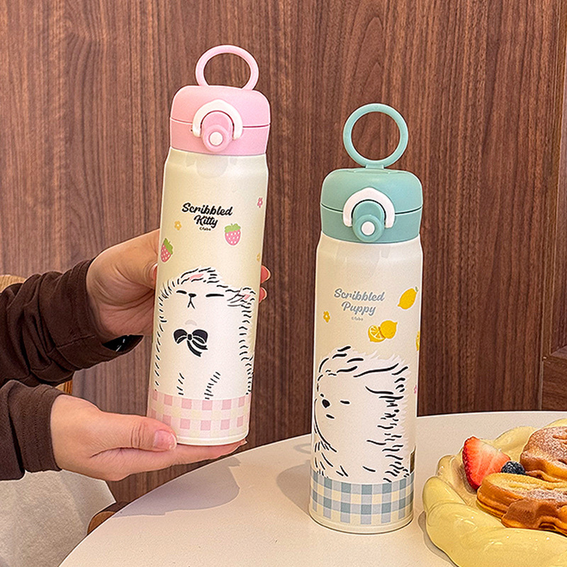 Taza de agua Taza de vacío de pajita para niños Taza de doble bebida pequeña y portátil de alto valor Taza recta para estudiantes Taza especial para la escuela