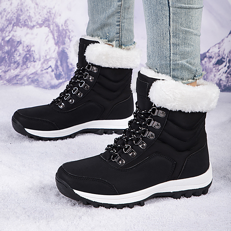 2025 nuevo invierno de terciopelo grueso grande al aire libre zapatos de montaña resistentes botas de nieve zapatos de mujer zapatos de algodón