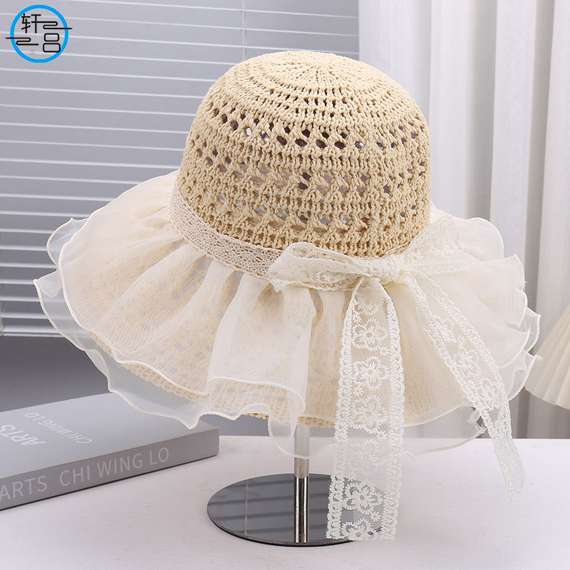 Fashionable knitted breathable comfortable cute sun hat with bow for…