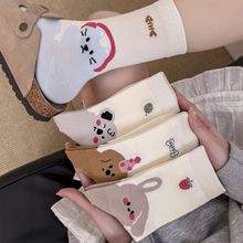 白色袜子女春秋中筒袜ins潮流日系可爱卡通堆堆袜夏季薄款长袜