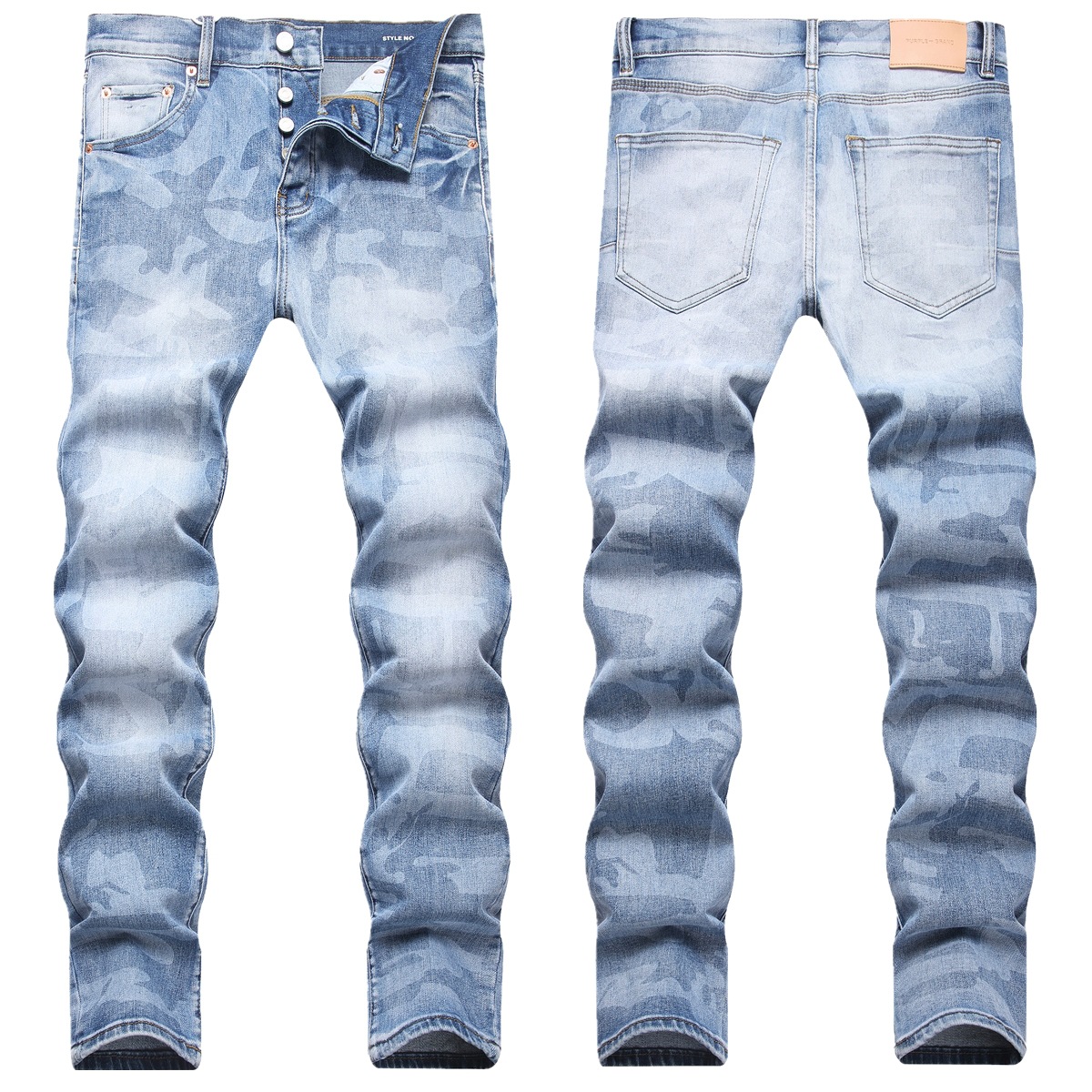 Cross-Border Foreign Trade Blue Jeans for Men European and American High Street Elastic Tie-Dye Craft Streamlined Trendy Pants Small Leg Jeans