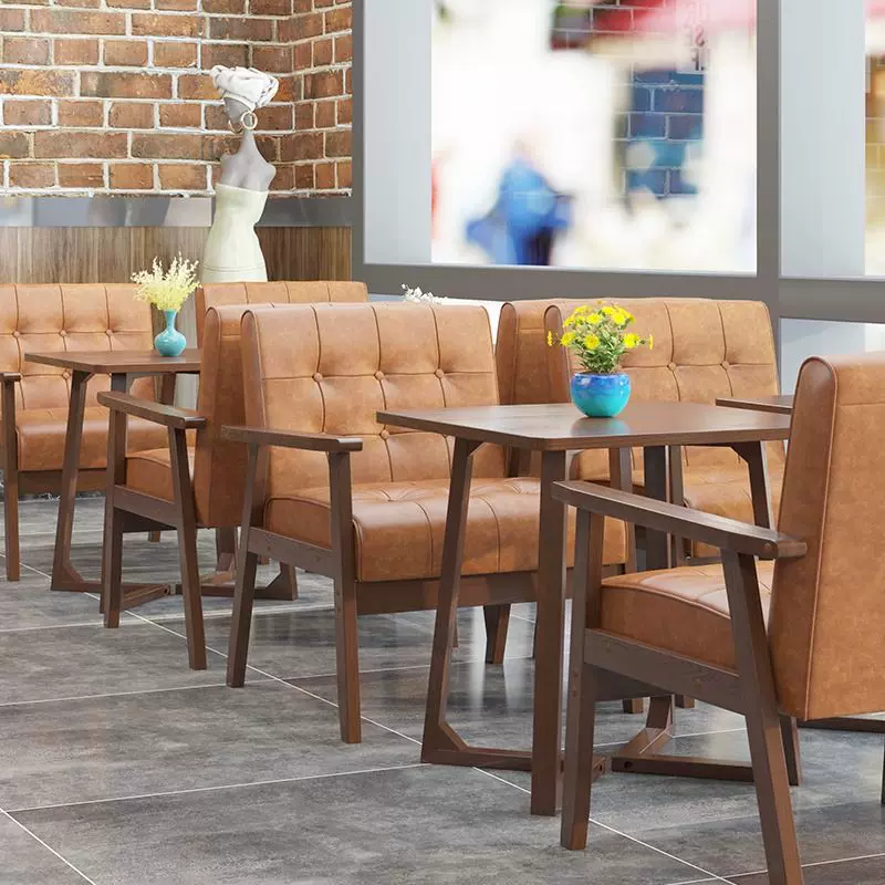 咖啡厅奶茶成套餐桌椅组合餐厅实木沙发椅酒吧清吧沙发卡座全实木
