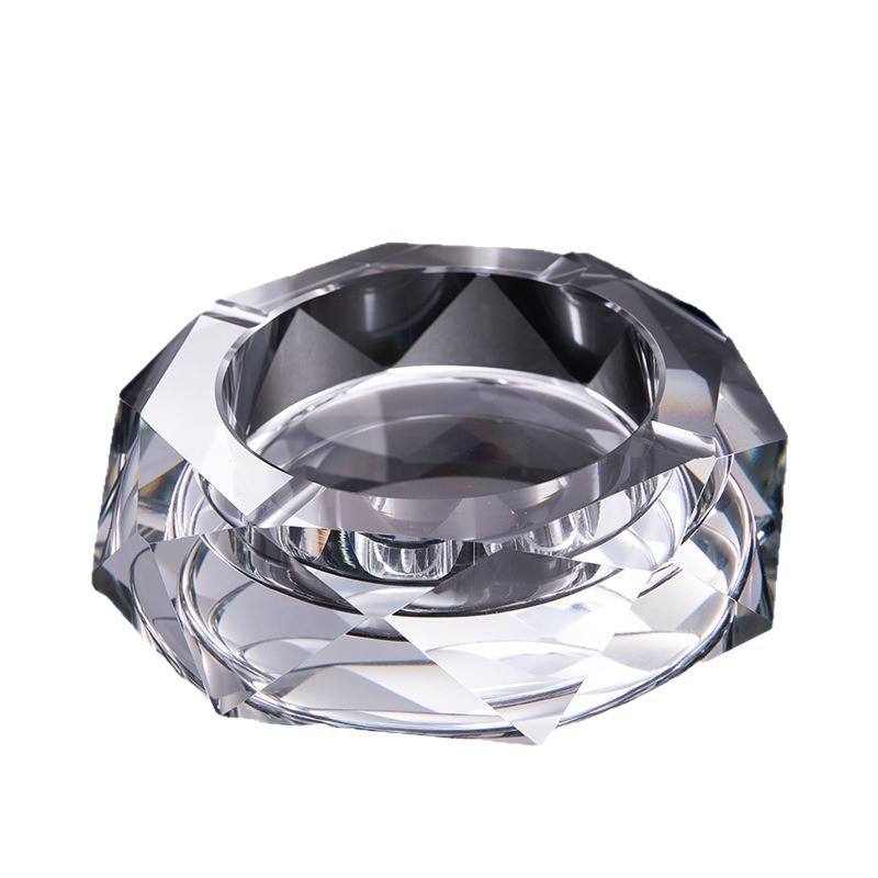 Cenicero de vidrio de cristal al por mayor personalizado fábrica de tabaco y vino logotipo grapado gratuito sala de estar sala de reuniones octogonal ceniza