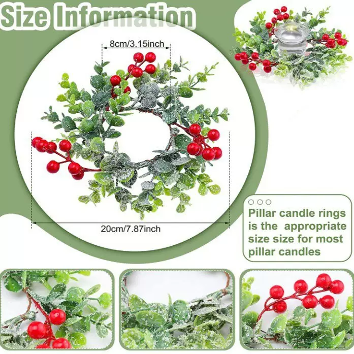 亚马逊仿真红果串塑料尤加利圣诞花环 圣诞节蜡烛环装饰厂家促销