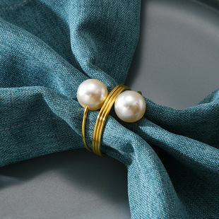 Amazon double Pearl Spring napkin buckle golden plating napkin ring restaurant decoration table napkin ring mouth cloth ring