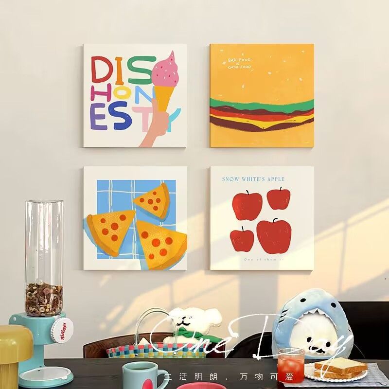 ins风小清新餐厅装饰画多巴胺餐桌背景墙挂画奶油风卧室床头摆画
