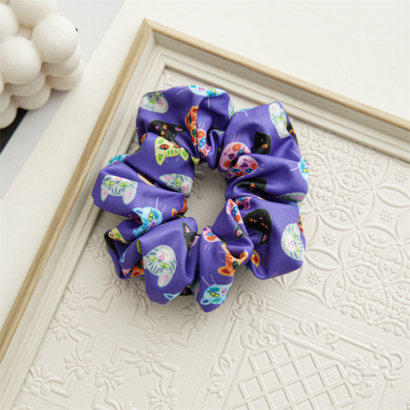 Changchun flower blue printing series large intestine hair band headgear cross-border elastic headrope satin hair band hair accessories_voghion.com