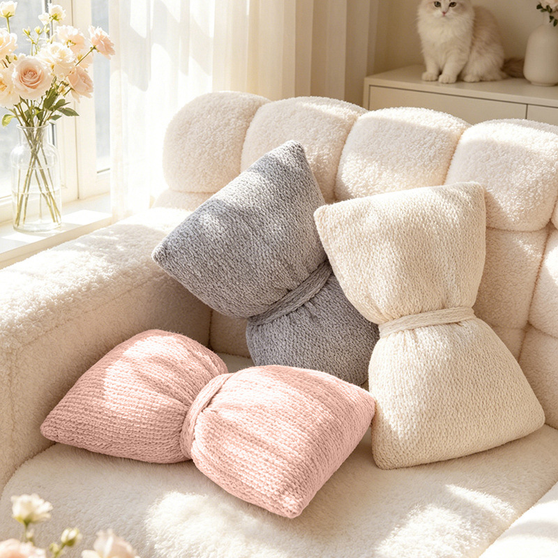 Pillow de lana simple, almohada de arco, sofá nórdico, almohada de decoración para el hogar, suave, versátil, decoración elegante