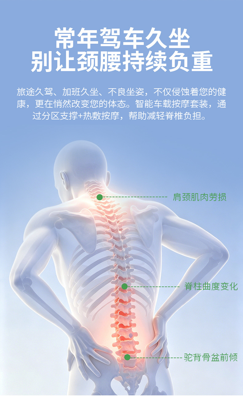 Car lumbar support electric heating massage cushion for long-term sitting in the car, lumbar support pad, car-mounted heating neck pillow