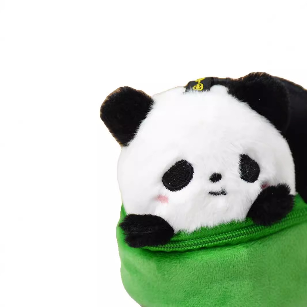 Monedero de felpa de panda de tubo de bambú lindo tesoro nacional flor flor caja ciega bolsa para auriculares mini llavero mochila escolar colgante mujer