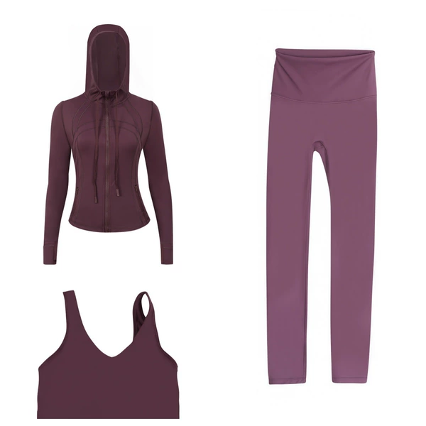 Jacket with hood, vest, flared trousers