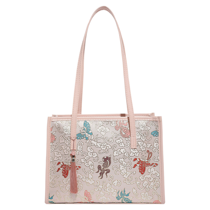Nueva bolsa china de mujer 2025, nueva bolsa de bambú, flor de estilo nacional, bolsa de hombro, bolsa de mariposa, pez dorado, brazo