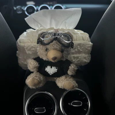 popular online, for women — Car tissue box/set - black-clothed-glasses-wearing-little-brown-bear-puff-tissue-box-armrest-box
