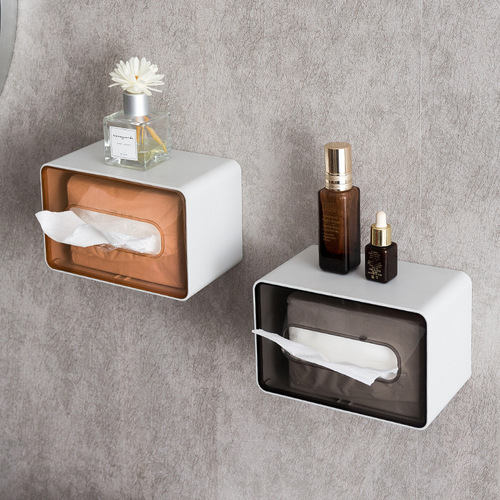 Transparent hole-free wall-mounted toilet tissue box household coffee table living room paper box hanging tissue storage box