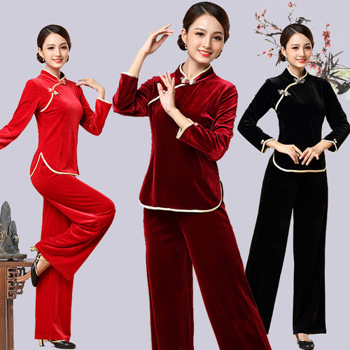Autumn/Winter Square Dance Outfit Set: Elegant, Chic Cheongsam-Style Costume with a Unique Design—Perfect for Team Performances, Available in Two Pieces