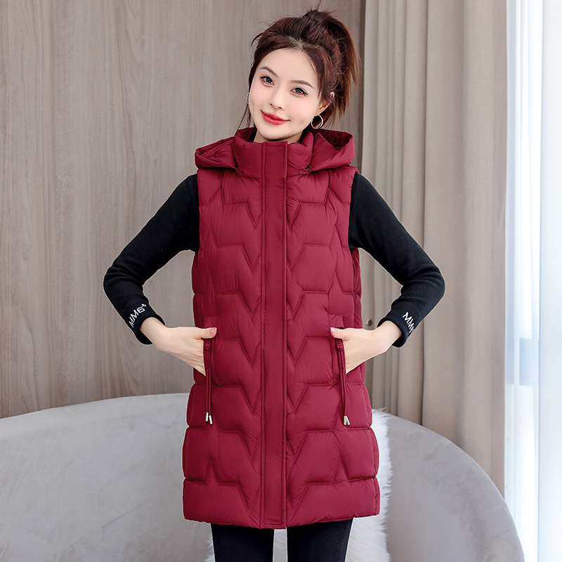 Plus-Size Vest for Middle-Aged and Elderly Women, down Cotton Vest, Mid-Length Sleeveless Jacket for Winter 100kg
