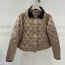 高品质巴恩风轻薄菱形羽绒服女短款翻领小个子90白鸭绒保暖外套冬