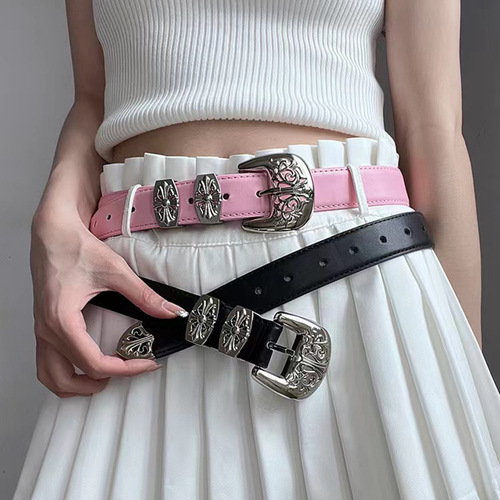  New Hollow Carved Cross Buckle Belt Ins Internet Celebrity Fashion Versatile Women's Decorative Skirt Pants Belt